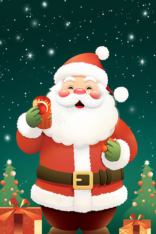 圣诞老人圣诞树礼盒卡通插画背景