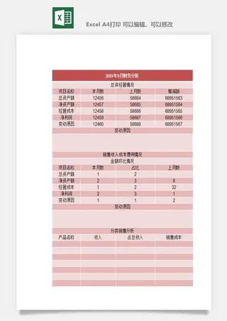财务日报表指标收支出营收分析表excel表格模板素材