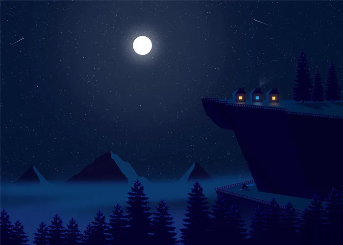 夜晚背景月亮晚上风景插图