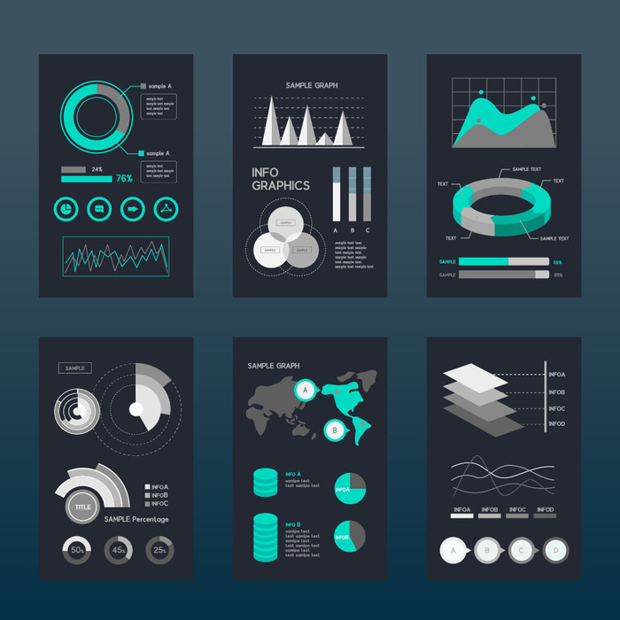 科技互联网柱状折线图数据统计信息图表元素AI矢量设计素材模板