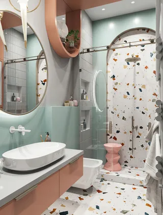 浴室现代简约风格特写场景近景(19)浅色纯色背景墙