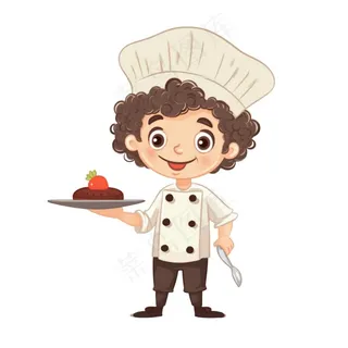 厨师端着菜品卡通插画免抠