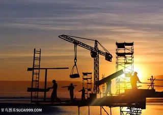 建筑工人工地剪影