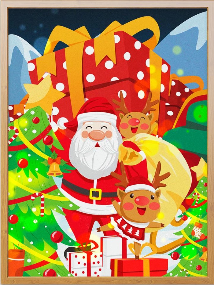 圣诞节插画素材圣诞老人送礼物