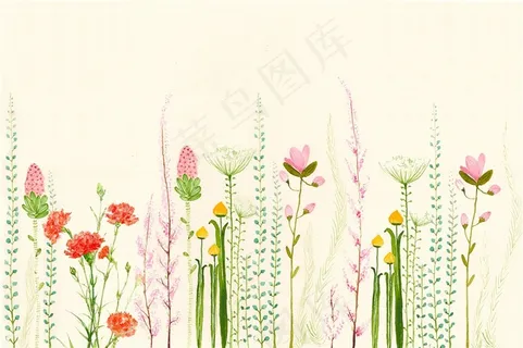 复古风清新水彩花朵