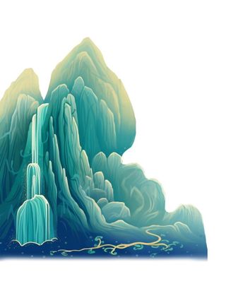 国潮山水蓝绿金色