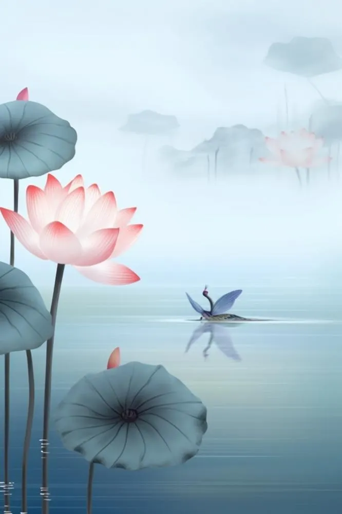 简约荷花朦胧美背景(896x1344)