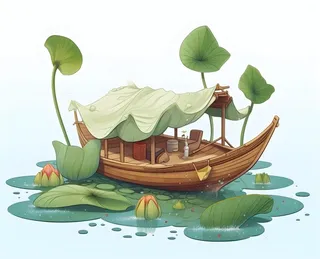 睡莲荷花帆船湖水背景