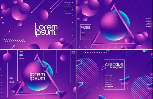 紫蓝色几何丝布四联背景