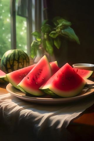 桌上切开的西瓜背景