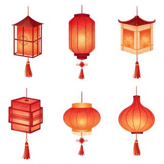 中秋节红色喜庆灯笼套图插画素材