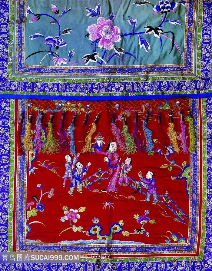 孩童花卉背带图案刺绣