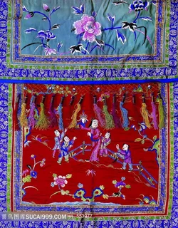 孩童花卉背带图案刺绣