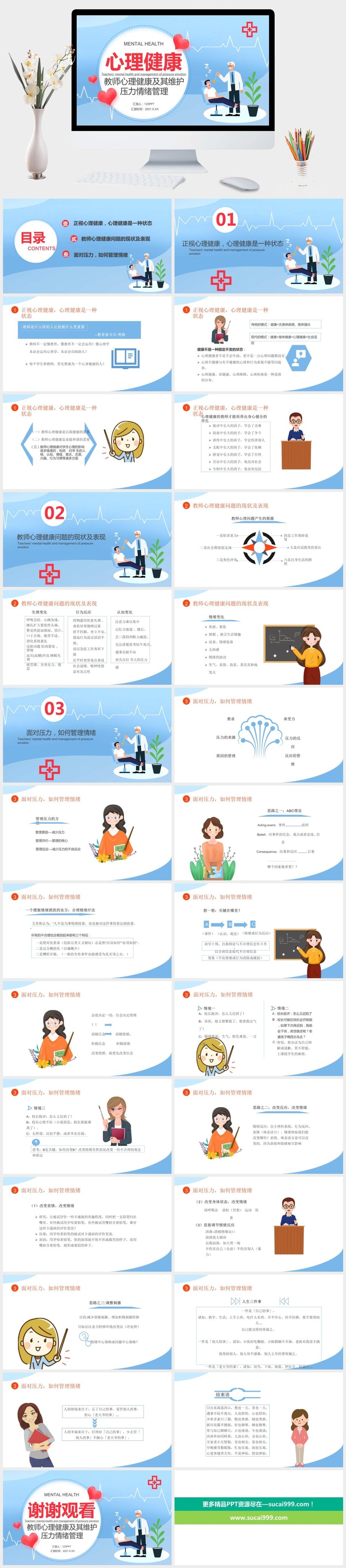 教师心理健康压力情绪管理PPT模板