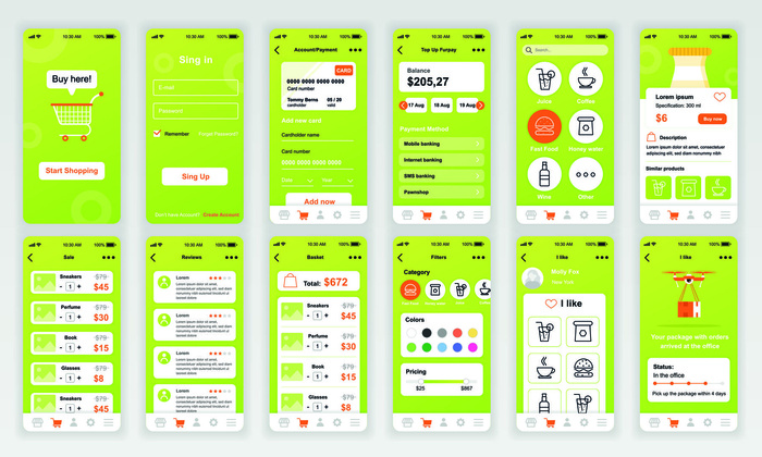 手机移动端整套APP交互UI界面套图作品集EPS矢量图设计素材eps,ai矢量模版下载