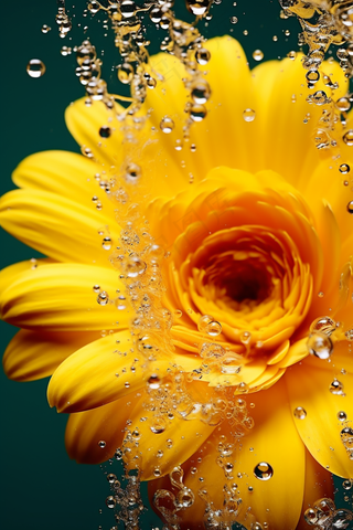 水里的菊花黄色花朵摄影图