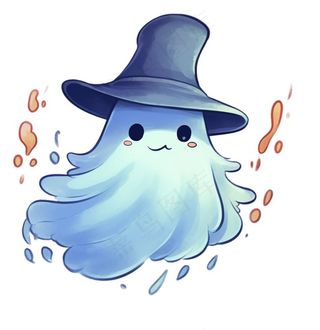万圣节幽灵鬼魂蓝色卡通插画免抠