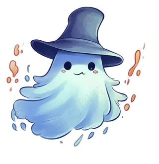 万圣节幽灵鬼魂蓝色卡通插画免抠