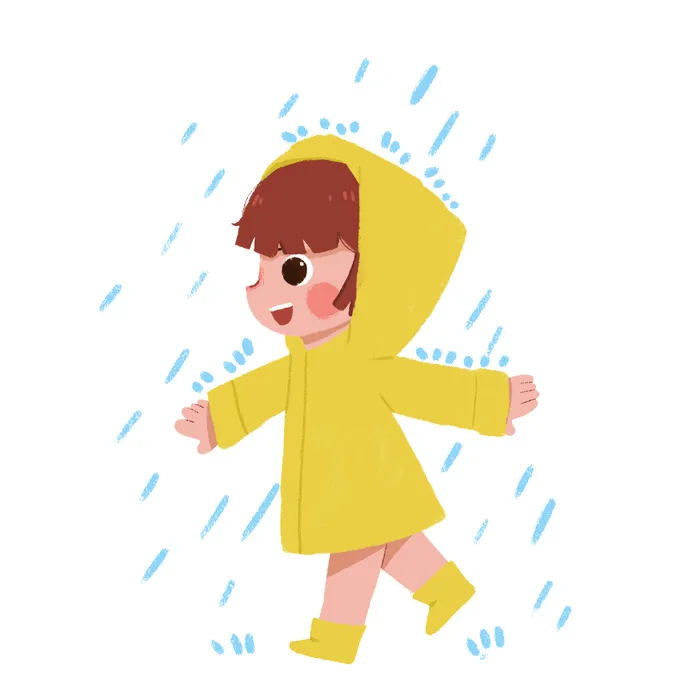 二十四节气谷雨小孩穿雨衣雨中行走psd模版下载