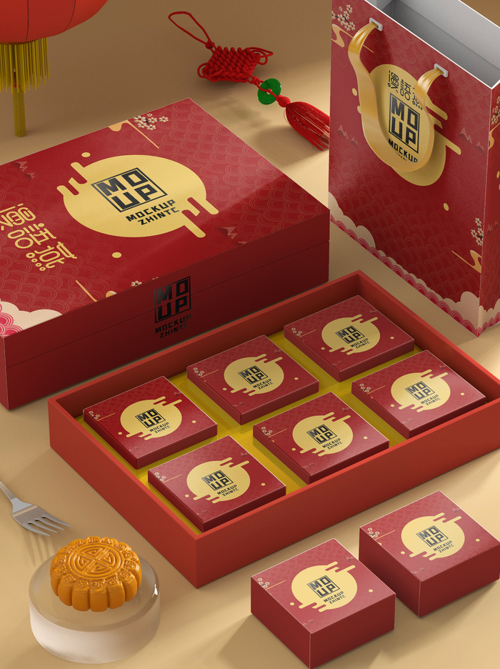 月饼礼品盒包装样机psd模版下载