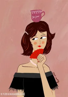 小众法式优雅插画美女