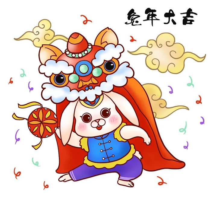 兔年大古可爱兔子挂画psd模版下载