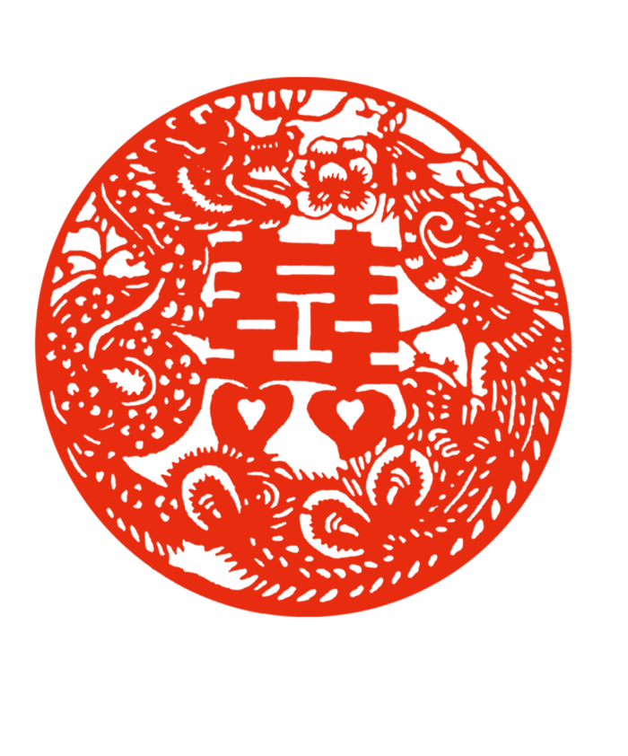 圆形龙凤呈祥红色喜字