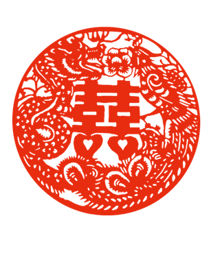 圆形龙凤呈祥红色喜字