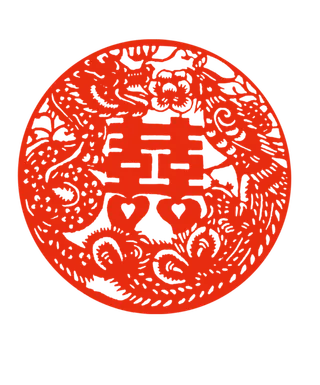 圆形龙凤呈祥红色喜字