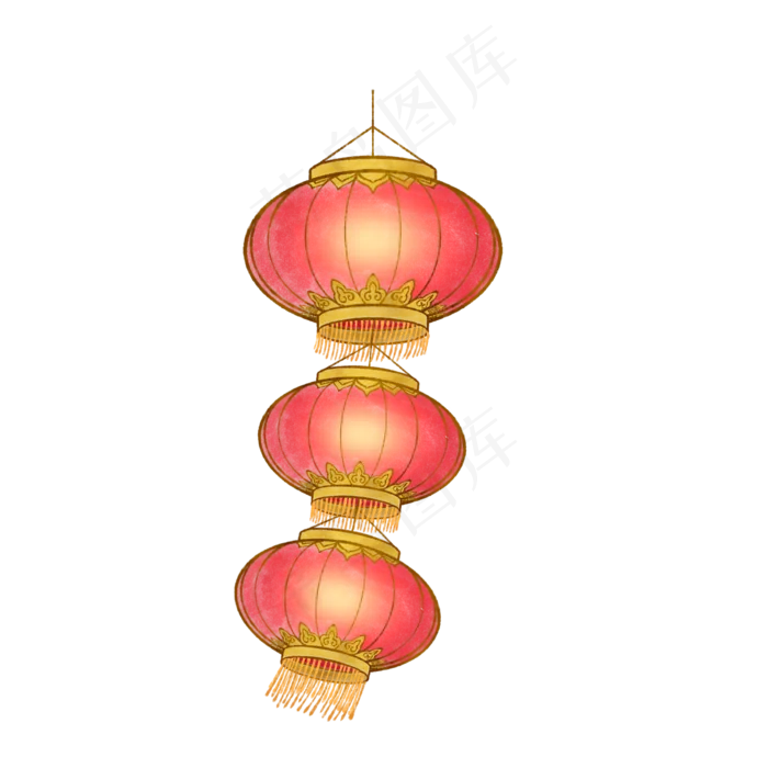 中国风 手绘 卡通元素 传统 复古红 灯笼装饰 PNG 免抠 