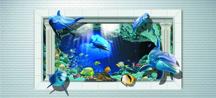 海底世界3D立体背景墙psd模版下载