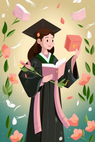 毕业学生穿着学士服花海报素材背景