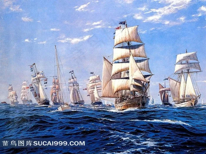 经典帆船手绘插画