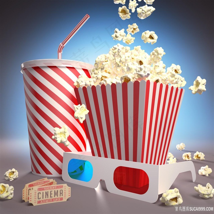 爆米花美食与3d眼镜