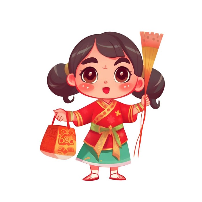 喜庆人物提灯笼红色祈福免抠