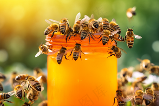 蜂蜜罐蜜蜂阳光摄影图