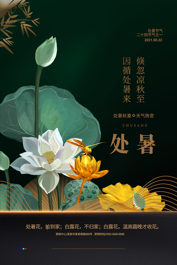 手绘清新处暑24节气海报