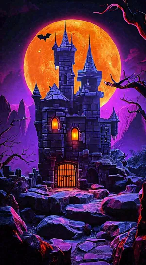 万圣节紫色暗黑恐怖卡通插画手绘西方节日