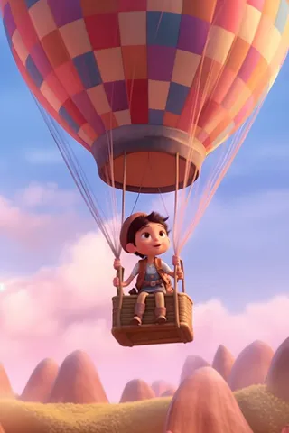 乘坐热气球滑翔粉紫云彩人物动画背景