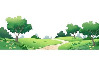 春夏大自然绿色草丛树山免抠