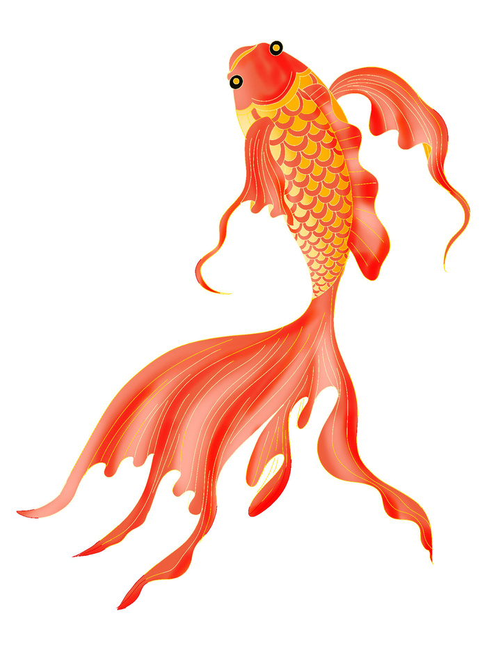 手绘烫金国潮中国风卡通锦鲤鱼金鱼插画装饰元素PSD设计素材
