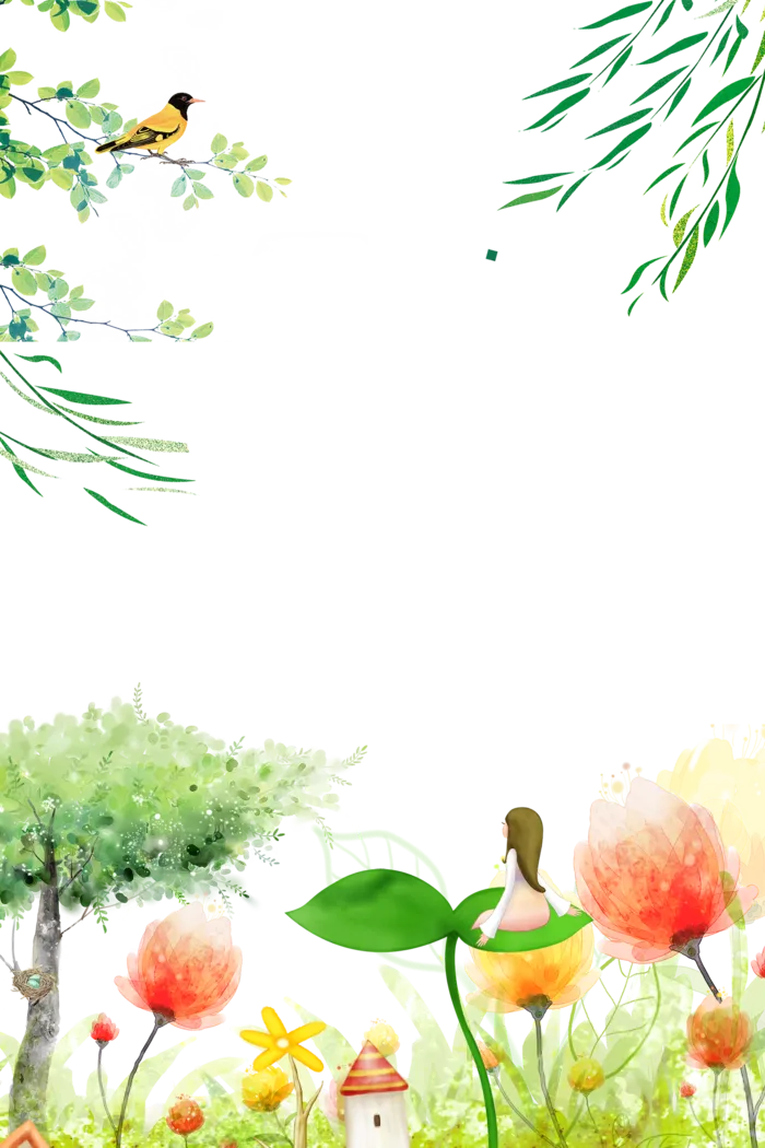 春天绿色春季水墨柳树柳条柳叶春季海报设计PNG免扣素材