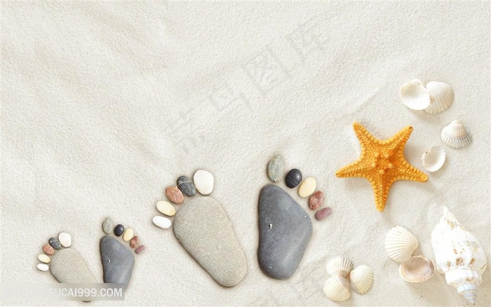 沙滩脚印唯美背景