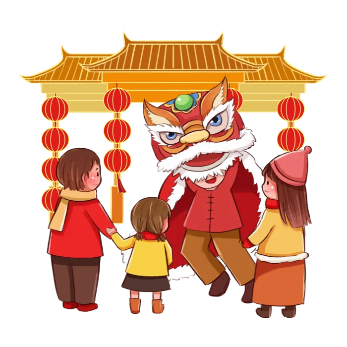 2022虎年新年场景逛庙会舞狮春节元素材