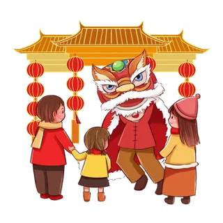 2022虎年新年场景逛庙会舞狮春节元素材