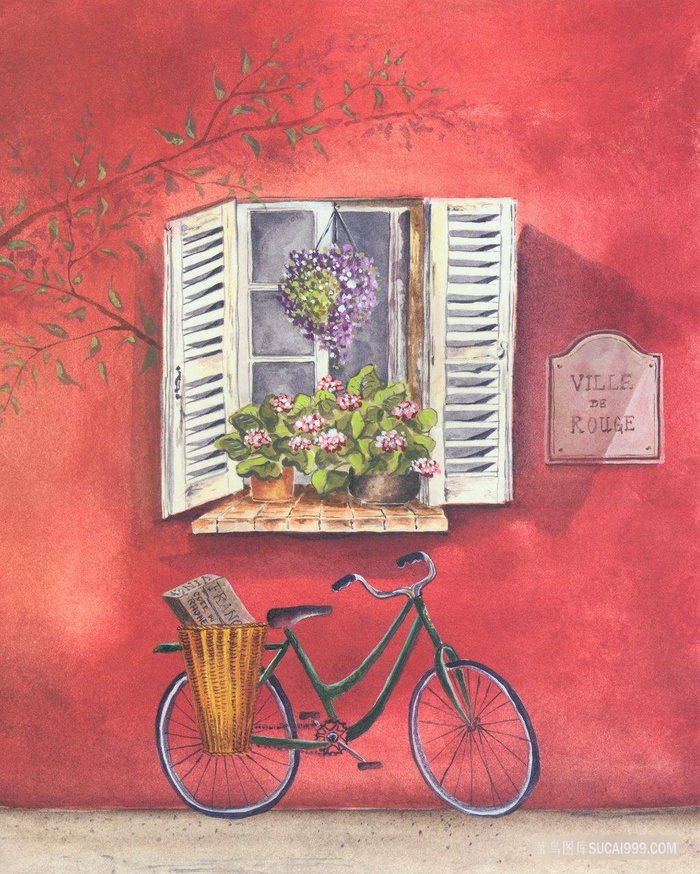 自行车时尚窗户油画