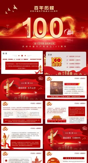 红金唯美建党100周年PPT模板预览图