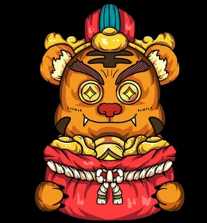 2022虎年吉祥物卡通公仔小老虎形象设计福字元素手绘插画psd素材