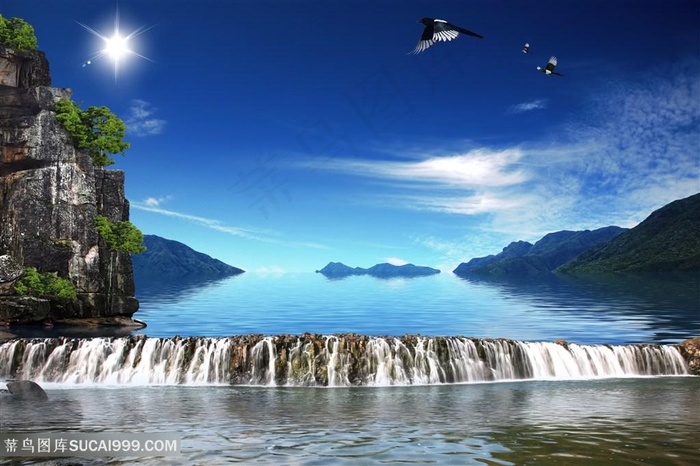 湖畔山峦美景韩式自然背景