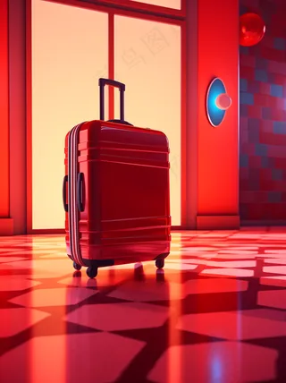 红色空间行李箱渲染3d模型背景
